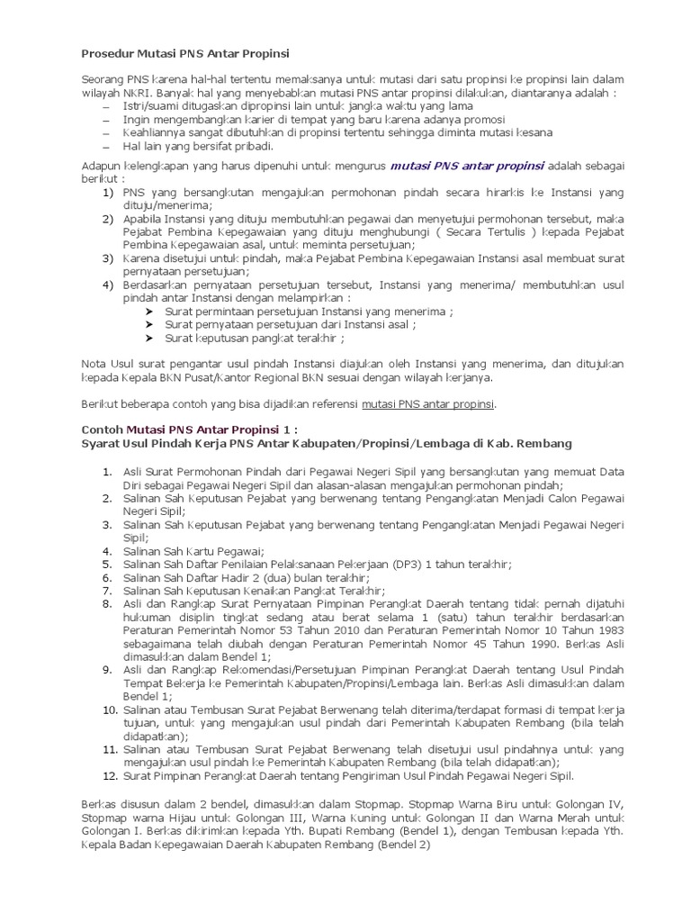 Prosedur Mutasi Pns Antar Propinsi