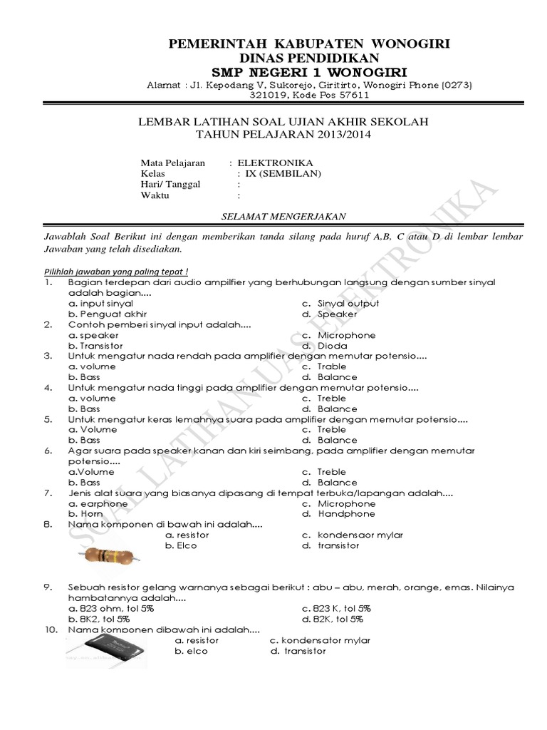 Contoh Soal Pilihan Ganda Tentang Transistor Contoh Soal Terbaru