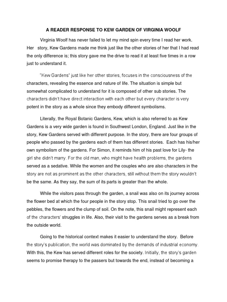 A Reader Response To Kew Garden Of Virginia Woolf Fiction