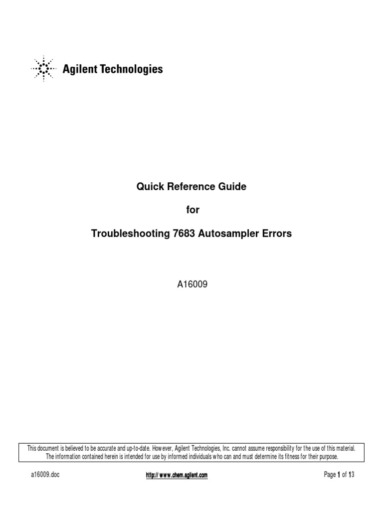Quick Reference Guide For Troubleshooting 7683 Autosampler Errors PDF