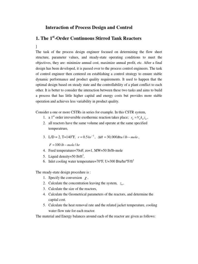 Huang Control and Design | PDF | Chemical Reactor | Mathematical ...