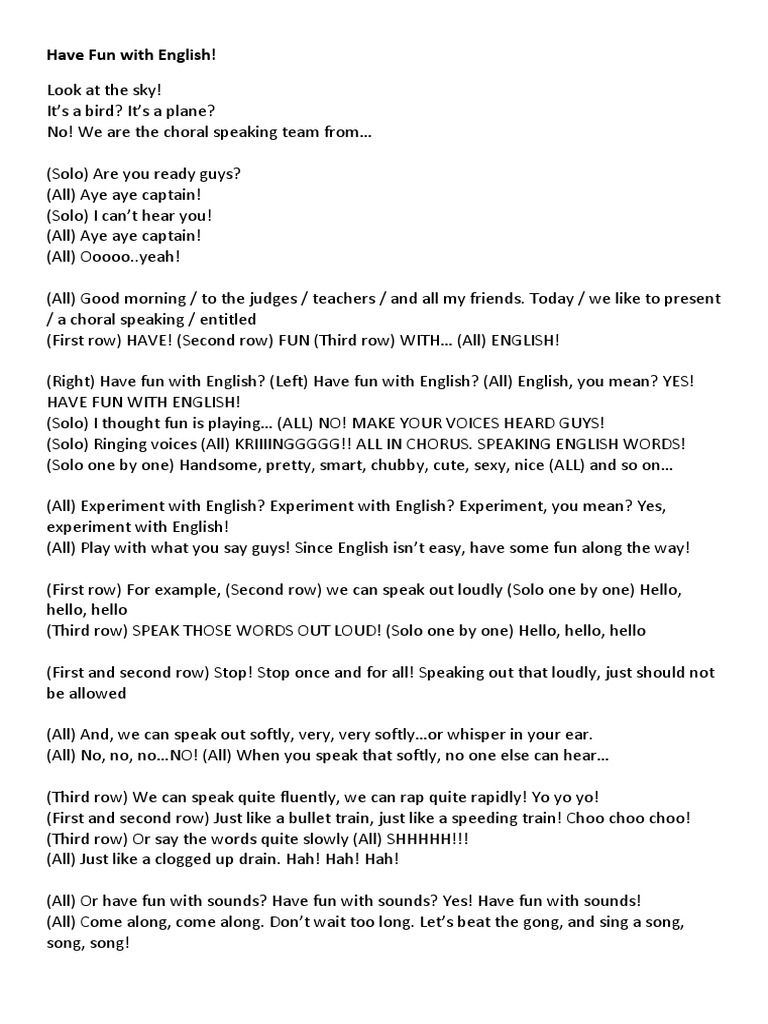 Choral Speaking Have Fun With English Pdf Recorded Music Entertainment General