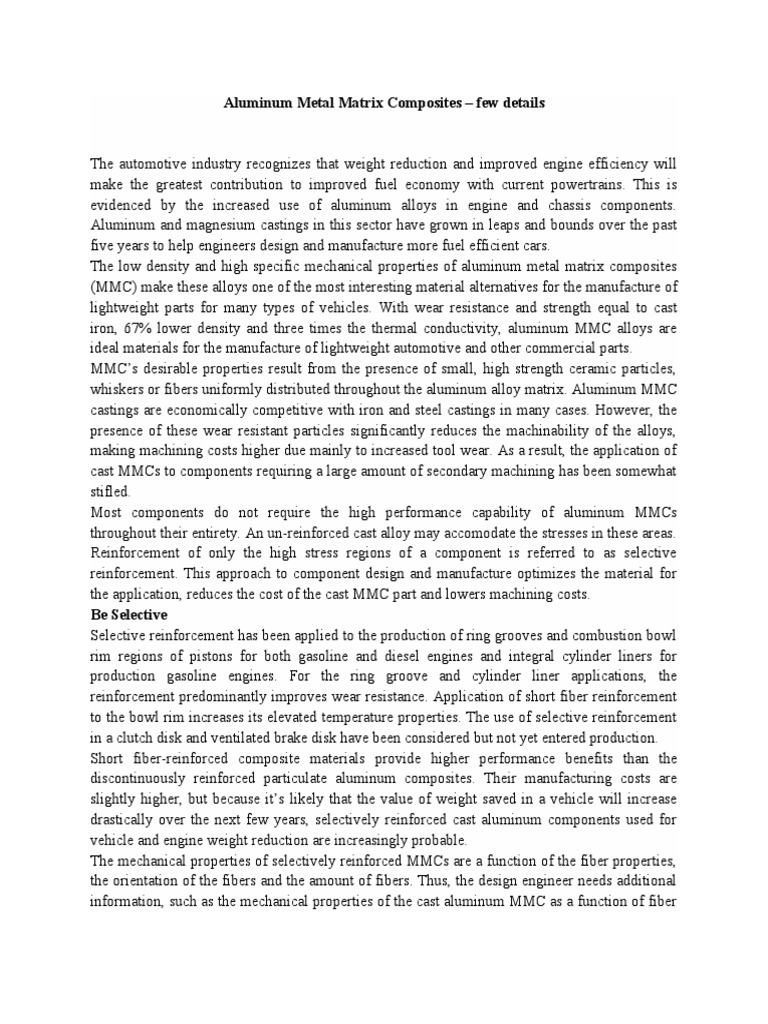 Aluminum Metal Matrix Composites | PDF | Optical Fiber | Composite Material
