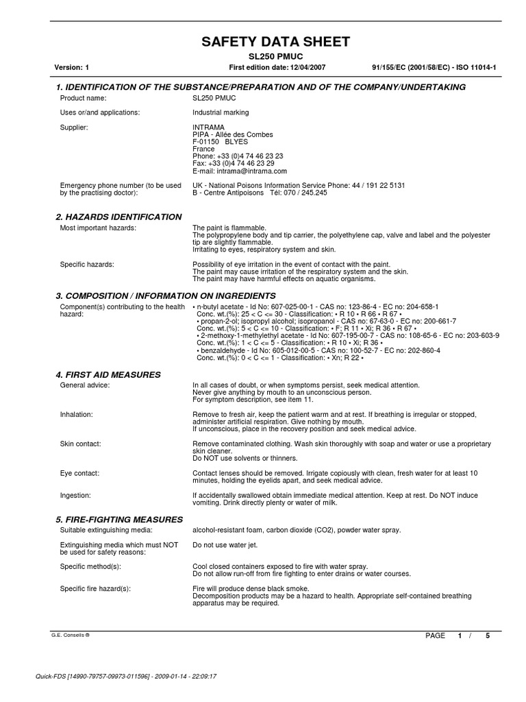 Sds Paint Marker Sl.250 Pmuc Carbon Dioxide Water