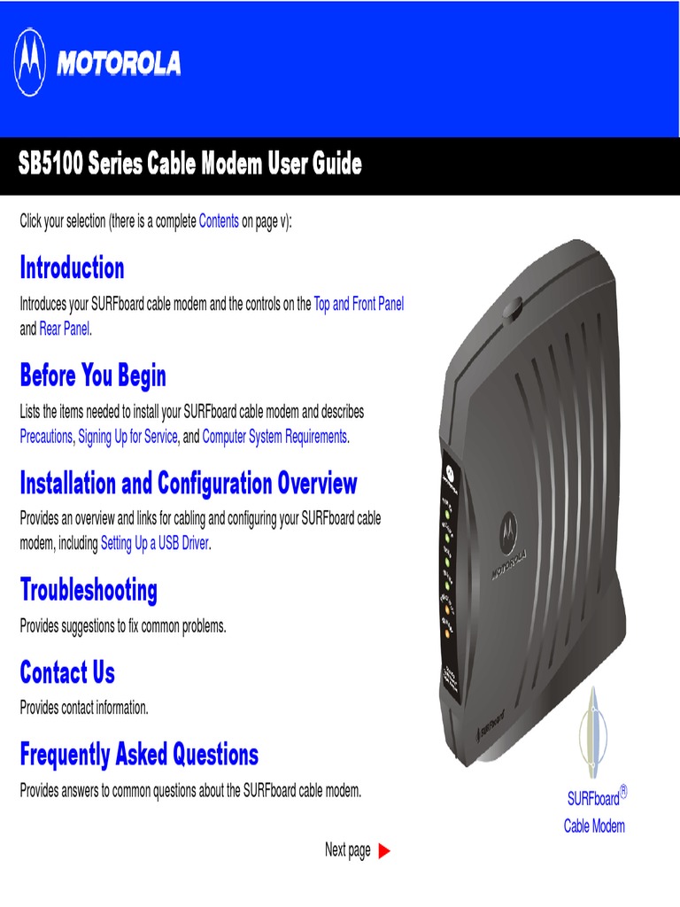 Motorola SB5100 Cable Modem Install guide Microsoft Windows