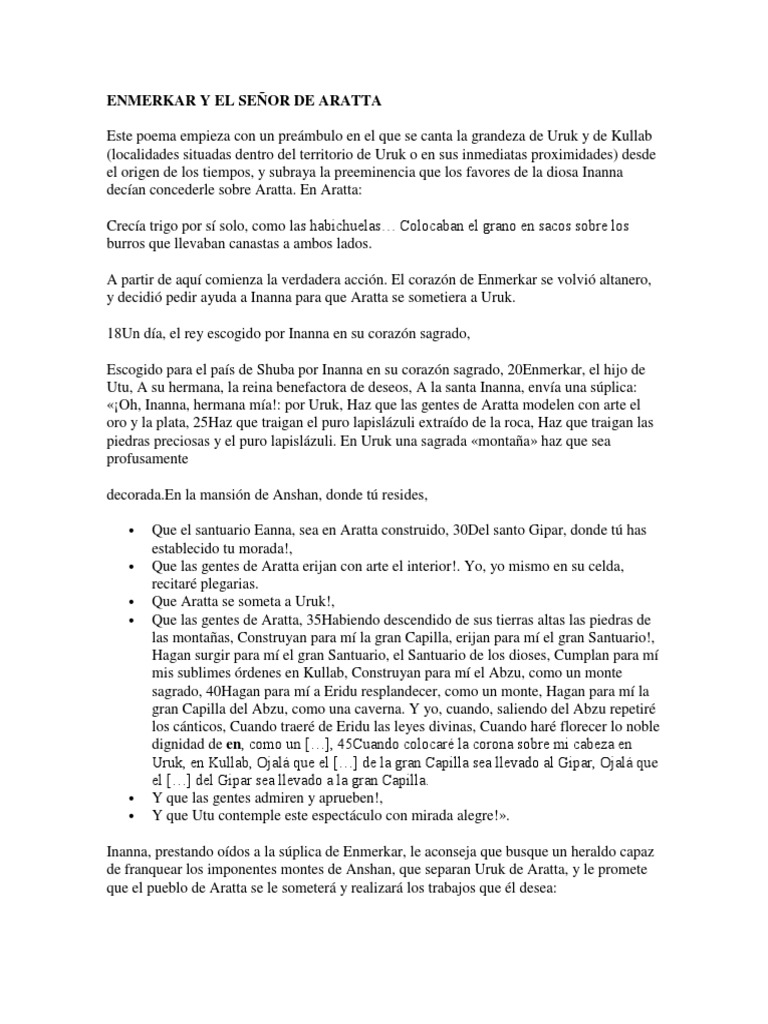 Enmerkar y el Señor de Aratta | PDF | Mitología antigua del Cercano ...