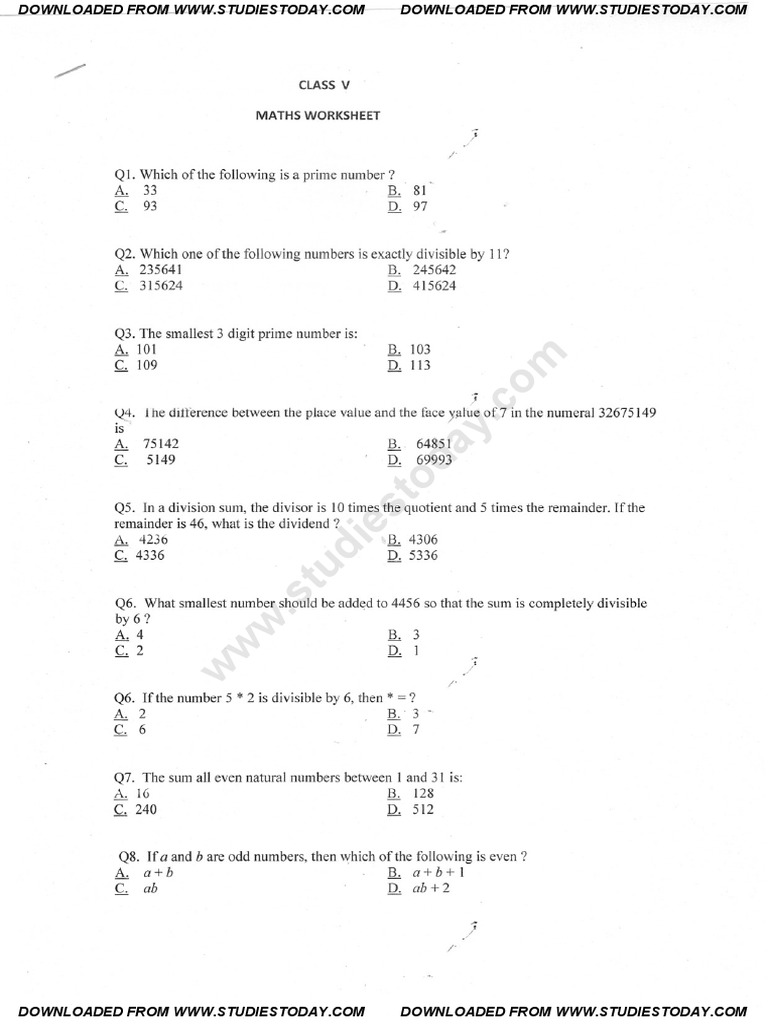 CBSE Class 5 Maths Revision Worksheets | PDF