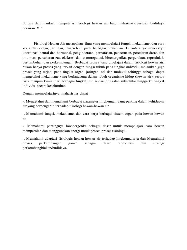 Fungsi Dan Manfaat Mempelajari Fisiologi Hewan Air Bagi Fungsi Dan Manfaat Mempelajari Fisiologi Hewan Air Bagi