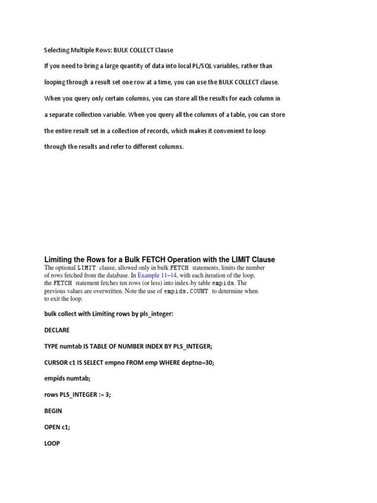 Bulk Collect PDF Pl/Sql Table (Database)