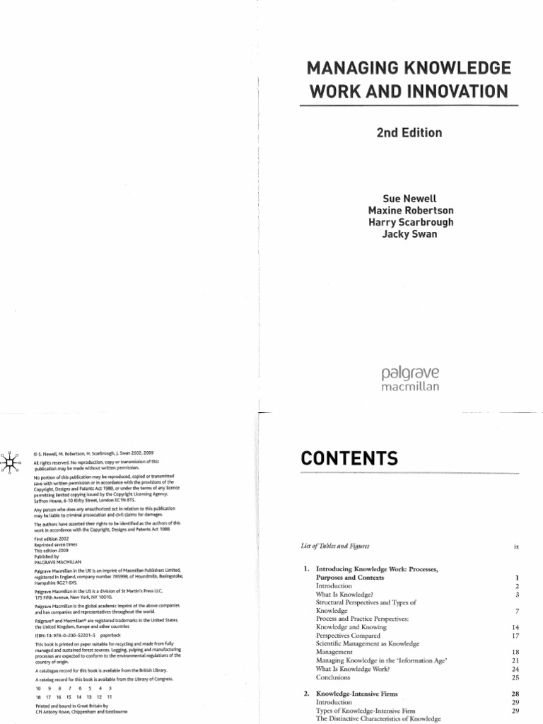 Managing Knowledge, Work and Innovation | PDF