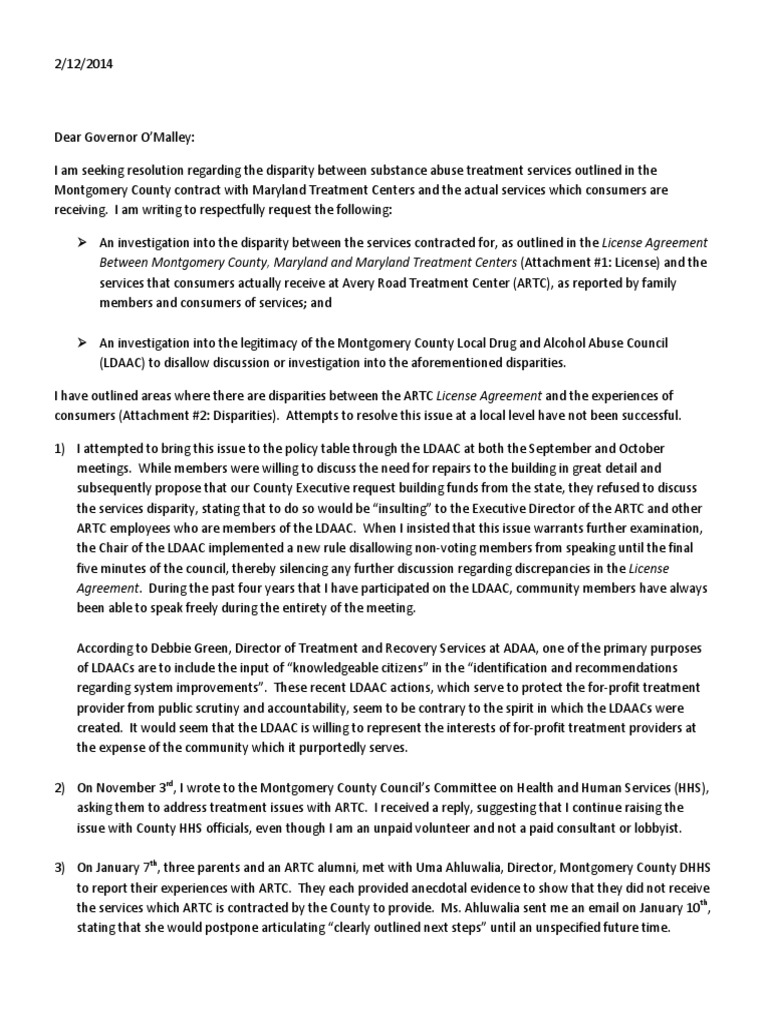 Letter to Governor 2 | Substance Abuse | Government