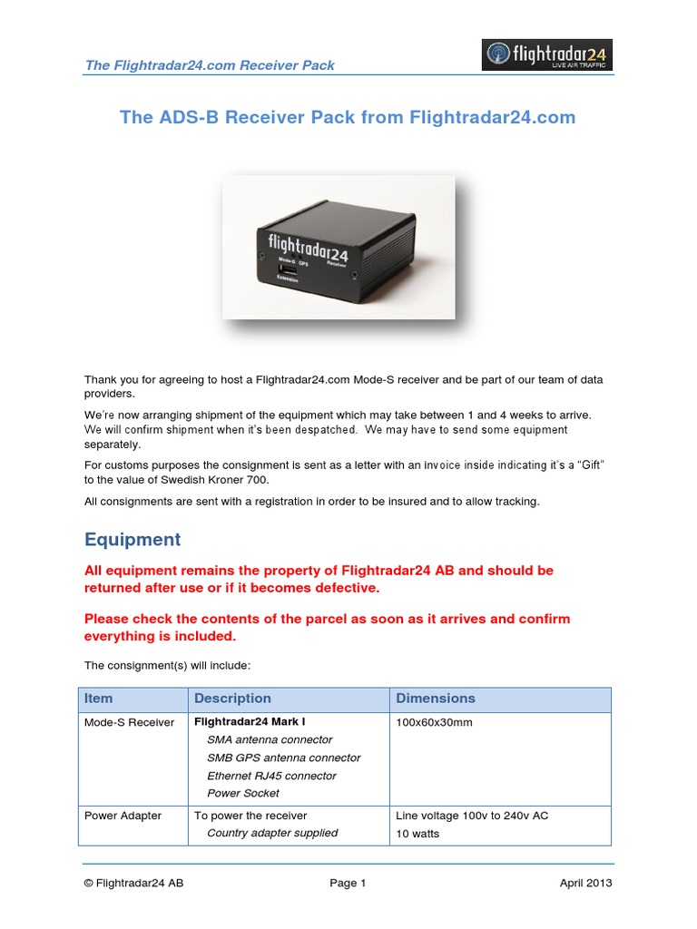 Flight Radar 24 Instruction Set | Modem | Coaxial Cable