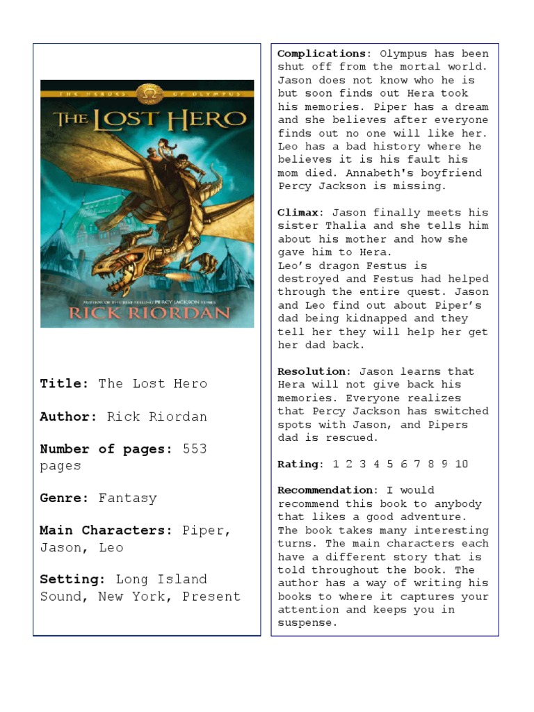 The Lost Hero Book Report Leisure Free 30day Trial Scribd