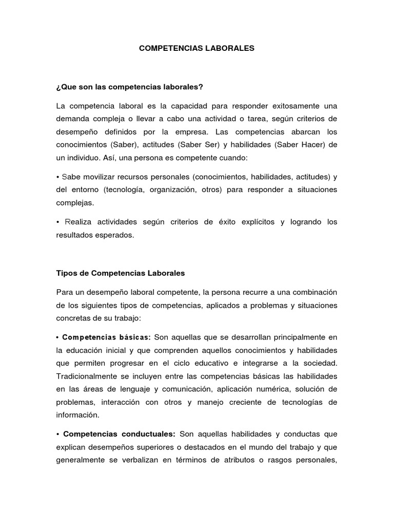 Definición y Tipos de Competencias Laborales | PDF | Recursos humanos ...