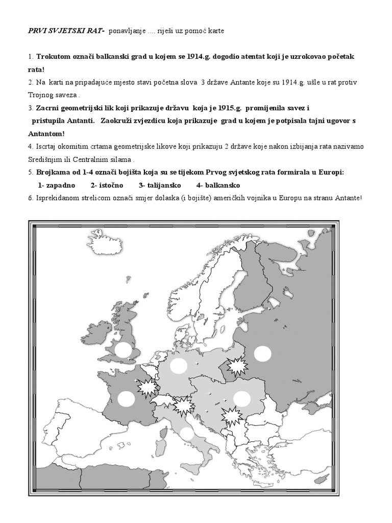 PRVI SVJETSKI RAT Slijepa Karta Za Ponavljanje PDF