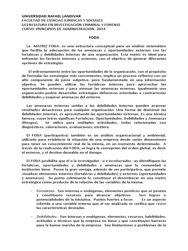Análisis FODA: Estrategias y Aplicación | PDF | Análisis FODA | Sicología