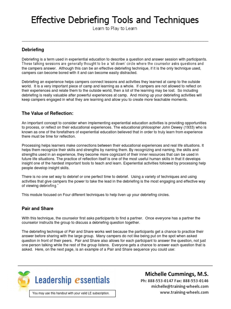 Effective Debriefing Experiential Education Experience