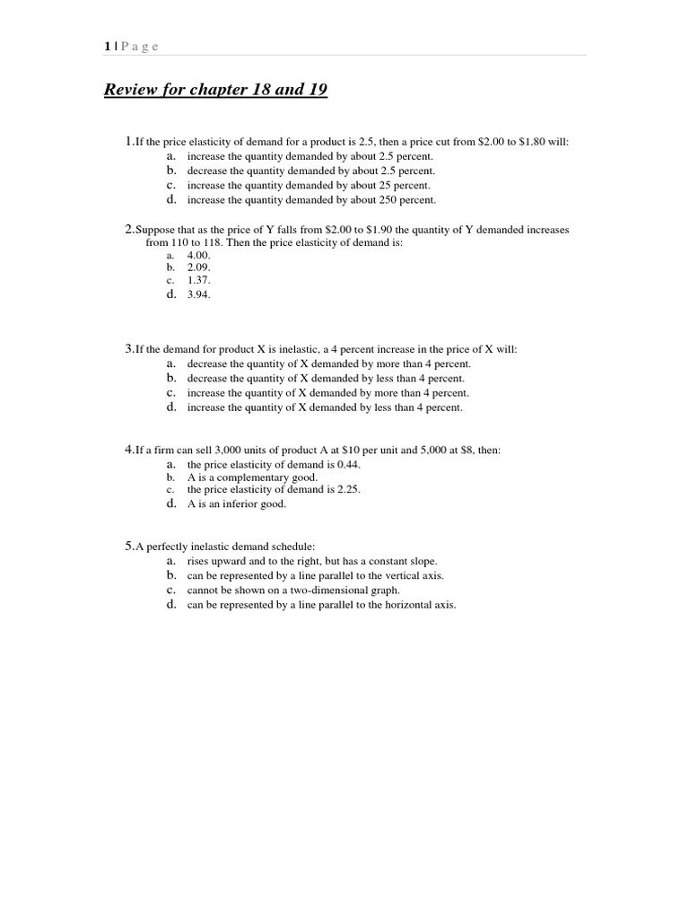 Demand Elasticity Review Questions | PDF | Price Elasticity Of Demand ...