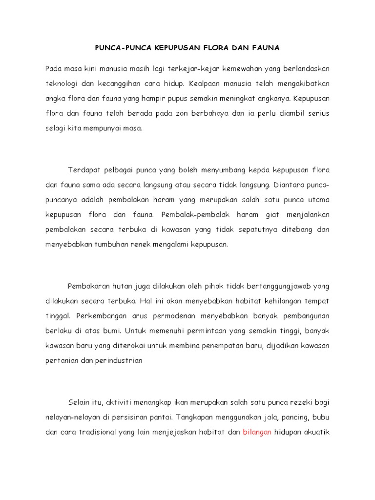 Punca Berlakunya Kepupusan Floran Dan Fauna Pdf