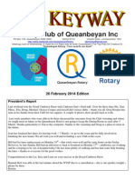 The Keyway - Weekly Newsletter For The Rotary Club of Queanbeyan - 26 Feb 2014 Edition