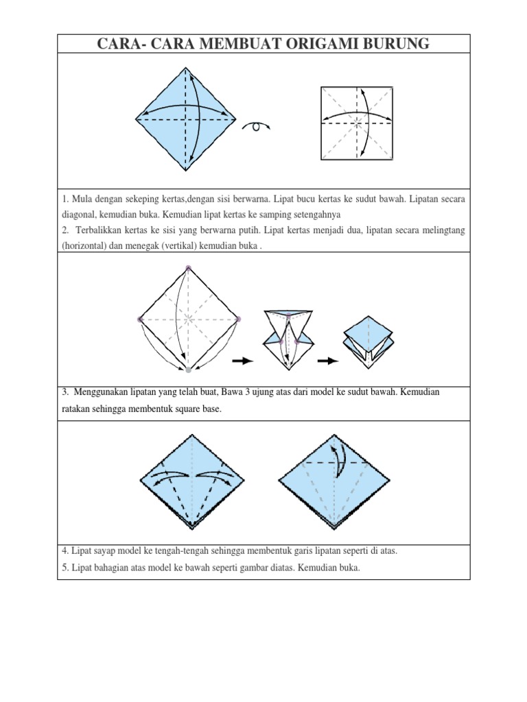 Cara Membuat Origami Burung