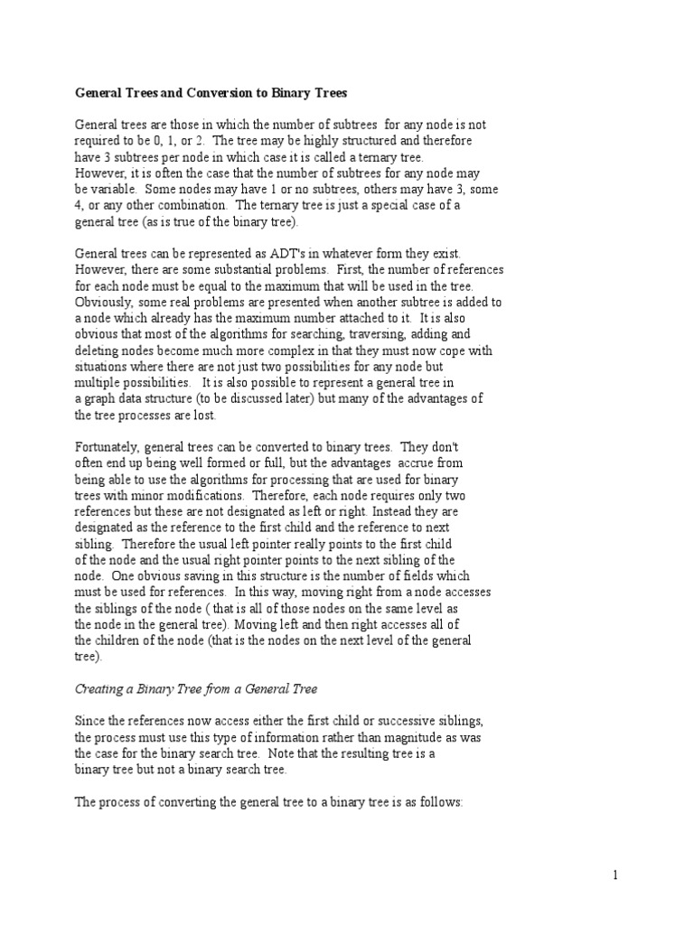 General Trees and Conversion To Binary Trees: Creating A Binary Tree ...