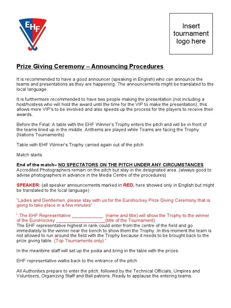 Prize Giving Ceremony Script Sports Leisure