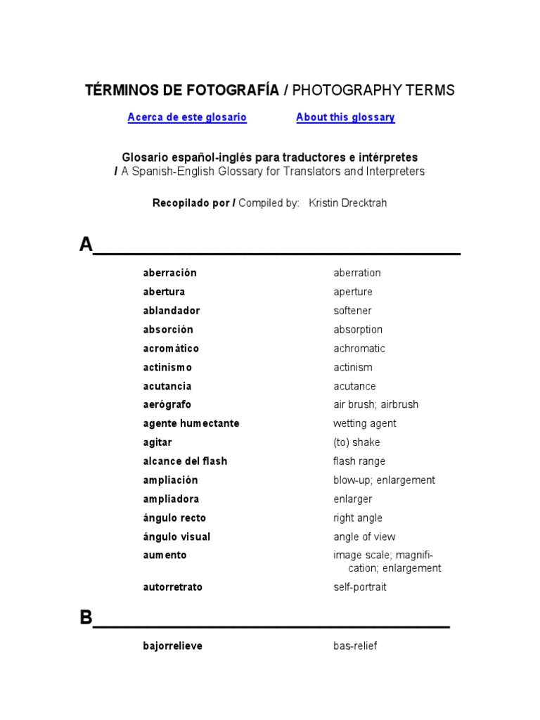 Terminos de Fotografia Photography Terms PDF Cámara Exposición
