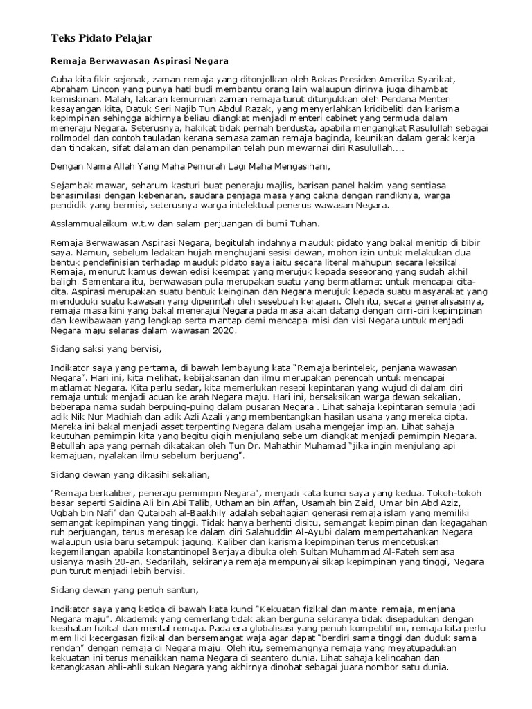 Teks Pidato Pelajar