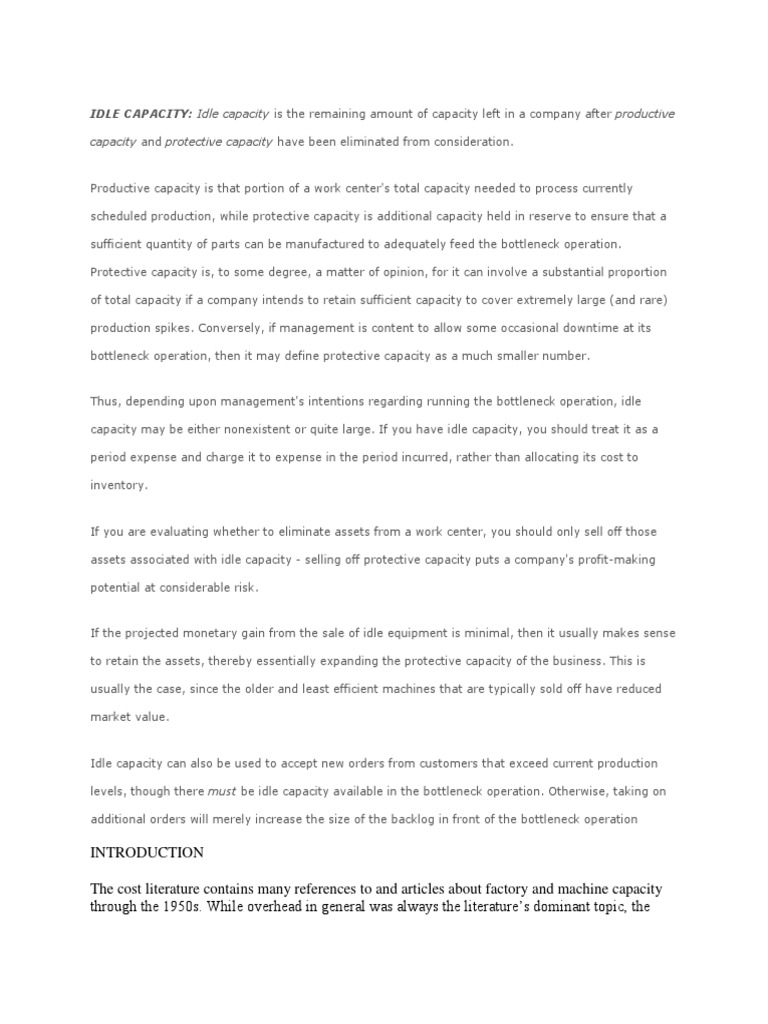 Idle Capacity PDF Inventory Profit (Accounting)