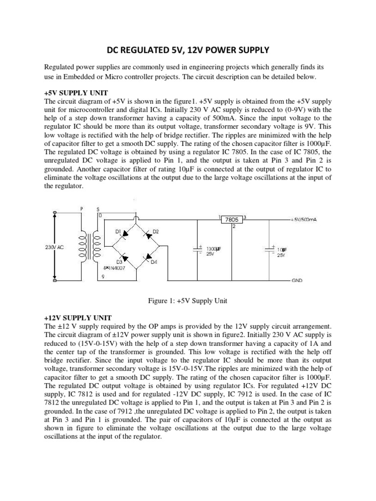 5V and 12V Regulated Power Supply Design | PDF | Rectifier | Power Supply