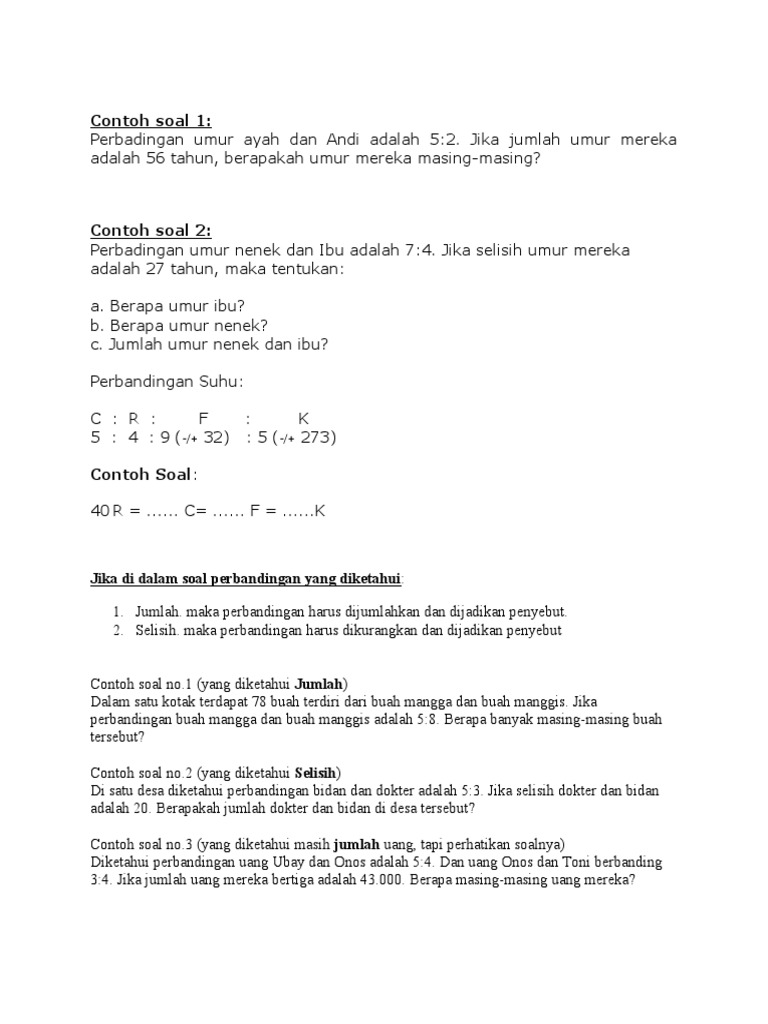 Soal Matematika Kelas 5 Perbandingan