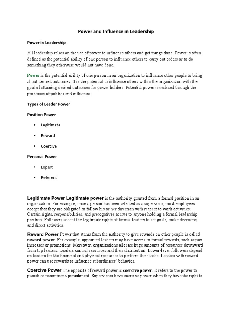 Power Dynamics in Leadership | PDF | Power (Social And Political ...