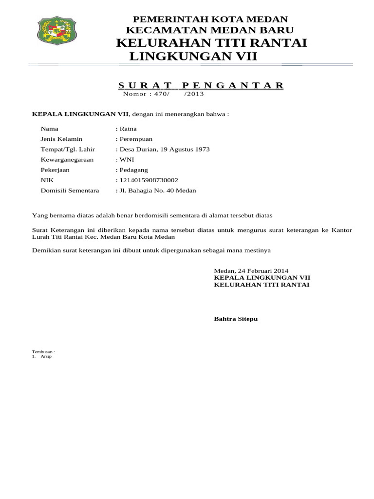 Surat Pengantar Kepling