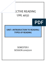 Effective Reading UHL 4032: Unit 1 Introduction To Reading: Types of Reading