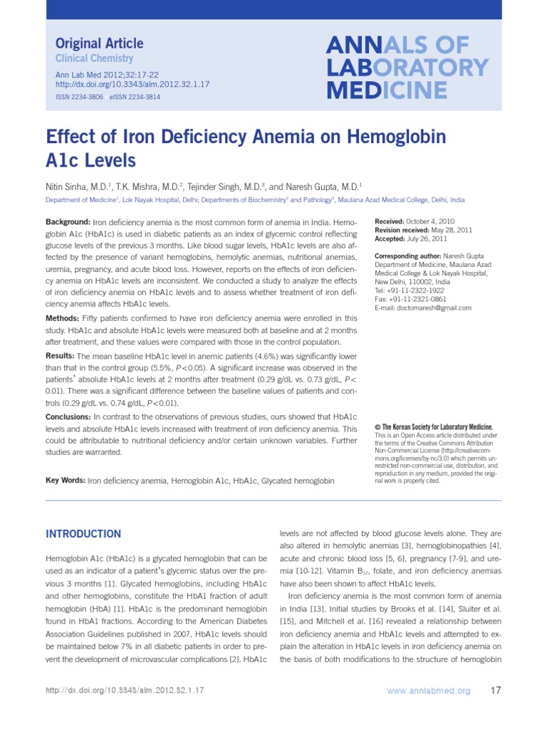 Effect of Iron Deficiency Anemia On Hemoglobin A1c Levels | PDF ...