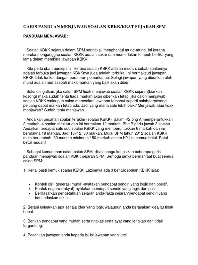 Garis Panduan Menjawab Soalan Kbkk Pdf
