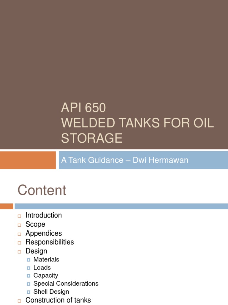 API 650 Guidelines for Welded Oil Tanks | PDF | Structural Steel | Welding
