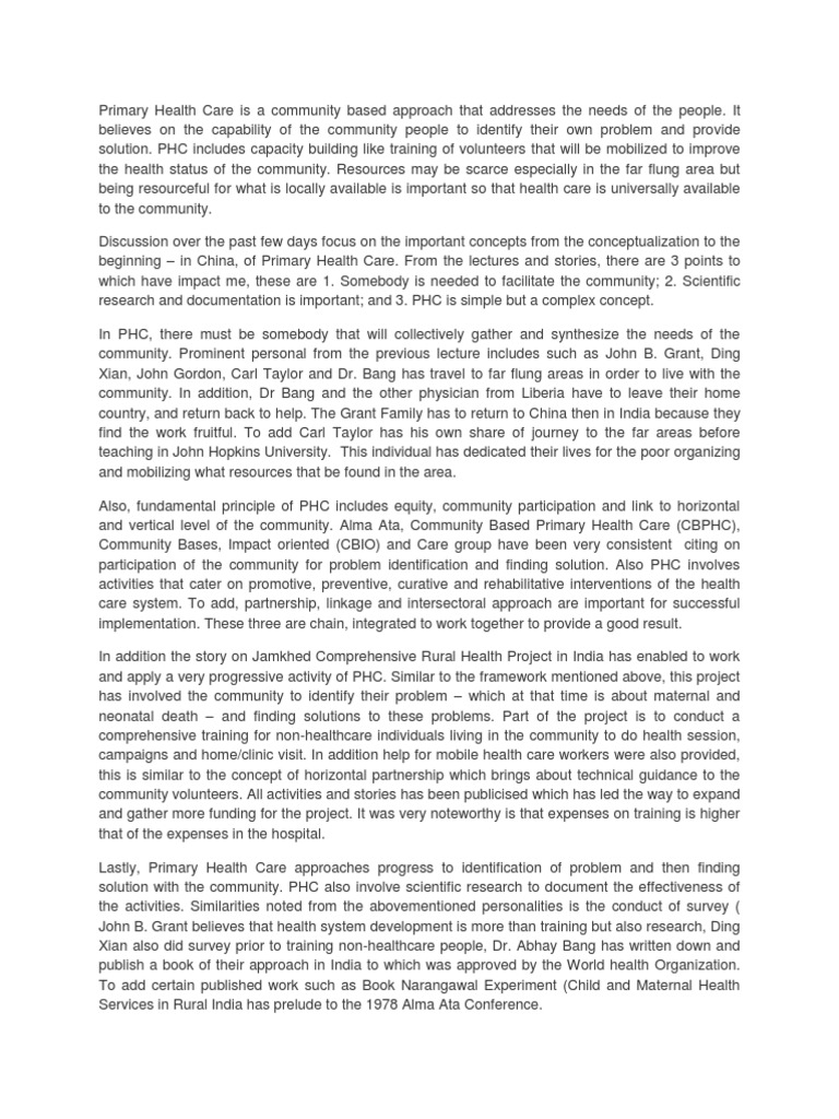 Compare And Contrast The Insights Into Primary Health Care Provided By