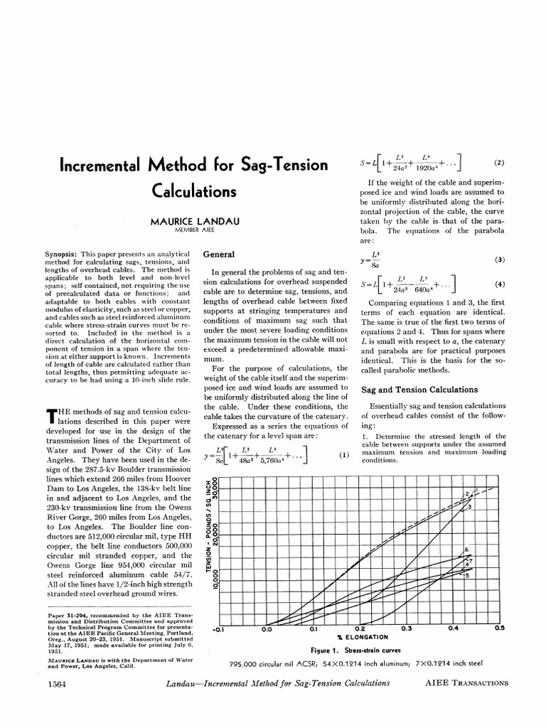 Incremental Methods for Sag Tension Calculations Elasticity (Physics