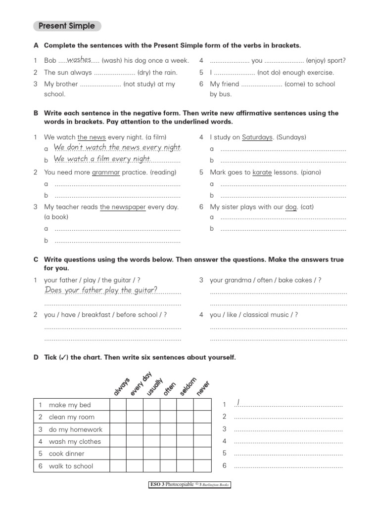 Present Simple Exercises and Answers | PDF | Language Mechanics ...