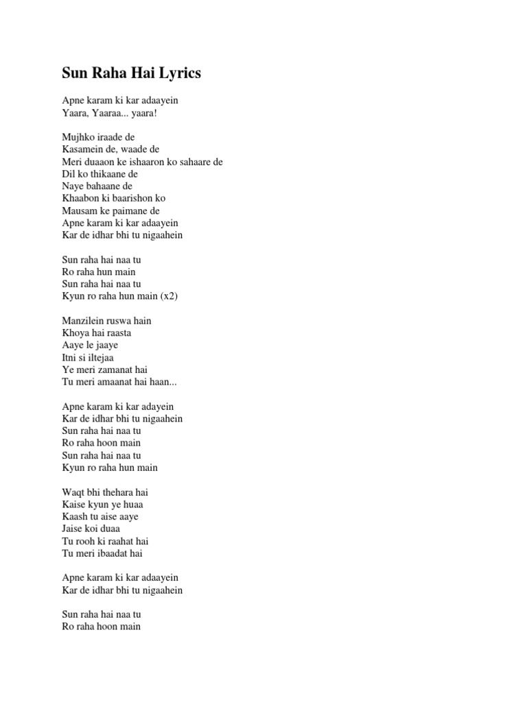 Sun Raha Hai Lyrics & Meaning | PDF