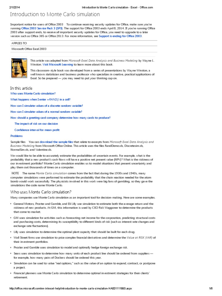 Introduction To Monte Carlo Simulation - Excel - Office | PDF ...