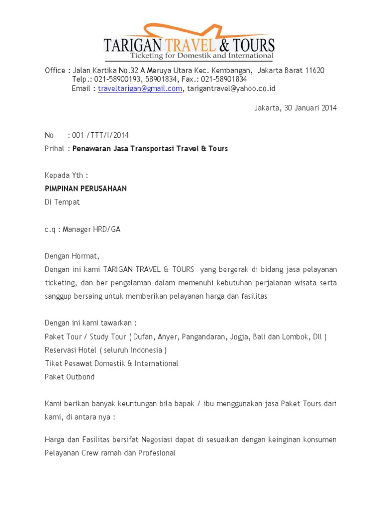 Surat Penawaran Tour Dan Travel