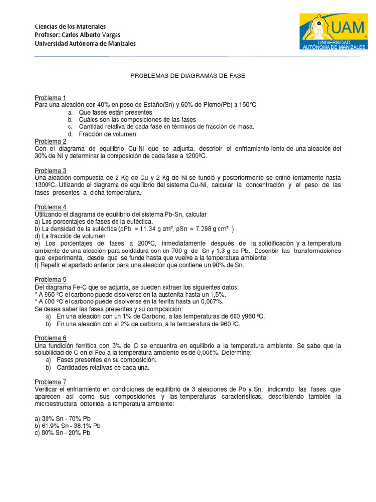 Ejercicios Resueltos de Diagramas de Fases | PDF | Estaño | Aleación
