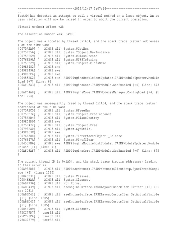 AIMP3 MemoryManager EventLog | PDF