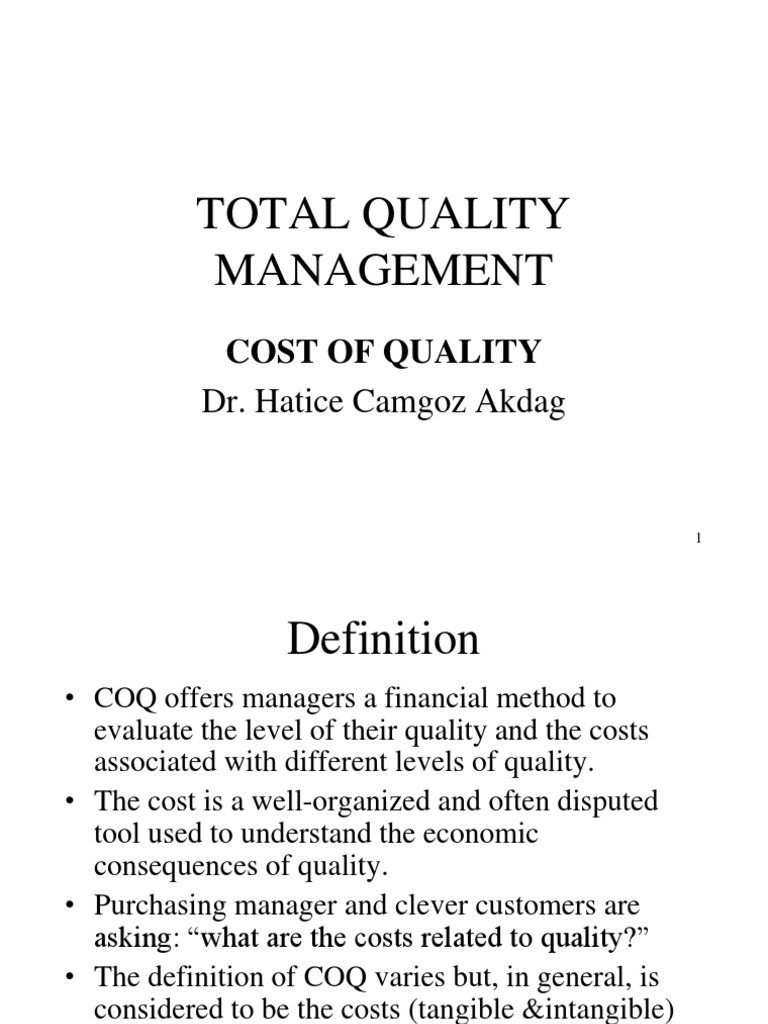 TQM Week 6 Cost of Quality PDF Quality Assurance Quality (Business)