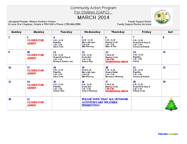 March 2014 Community Action Program Schedule | PDF