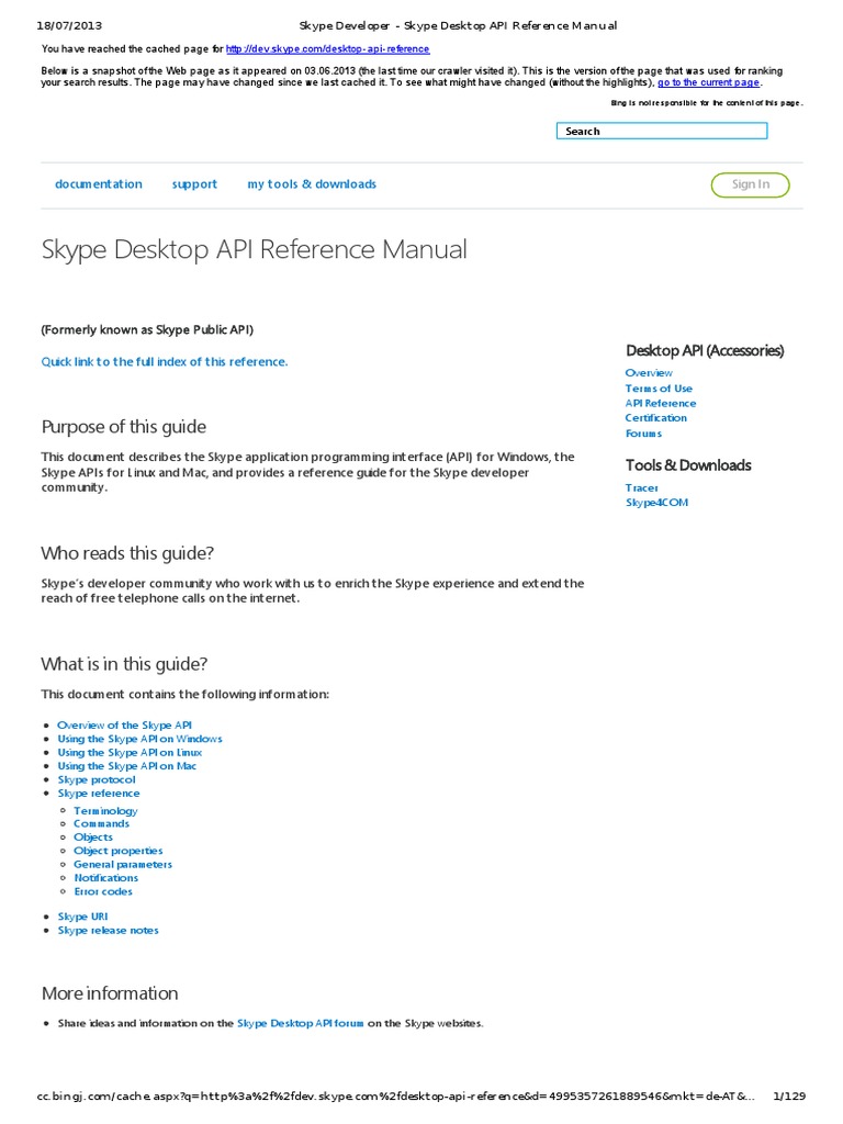 Skype+Developer+ +Skype+Desktop+API+Reference+Manual | PDF ...