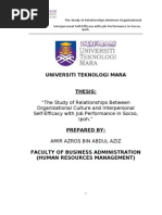 Download The Study of Relationships Between Organizational Culture and Interpersonal     Self-Efficacy with Job Performance in Socso Ipoh by amirazros SN20937636 doc pdf